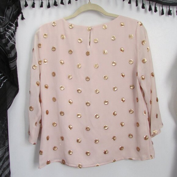 Talbots Blouse || Pink Blouse with gold sequined polka dots - Picture 3 of 4